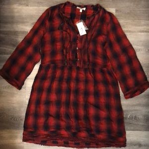 Red & Navy Plaid Dress with Buttons
